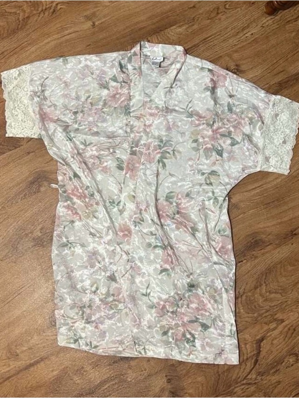 Vintage Deena Floral Lace Robe Size M Pink White Satin